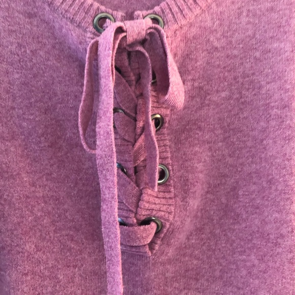 Qi Cashmere Sweater Lace Up Front 100% Cashmere Berry Mousse (Purple-Pink) M EUC - Picture 9 of 14